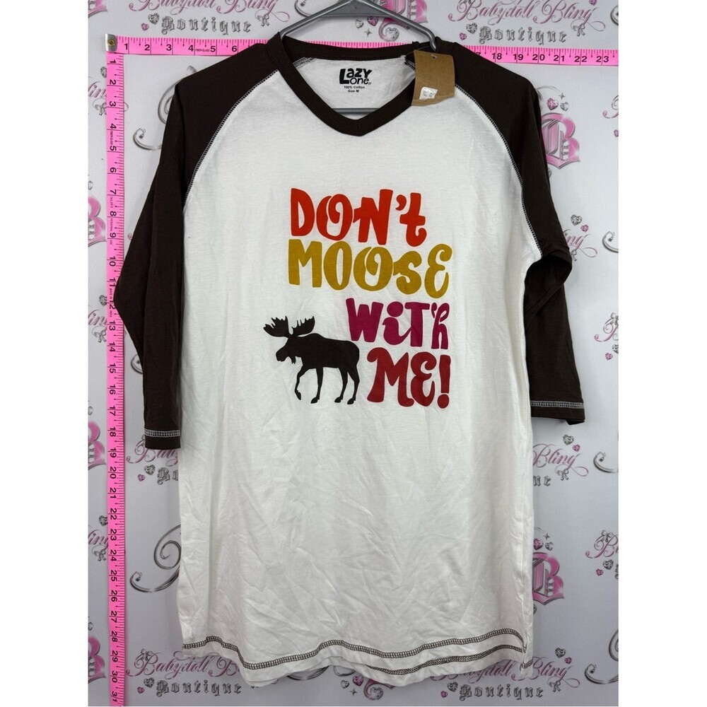 Lazy One shirt "Don't Moose With Me!" White & Brown Raglan Shirt